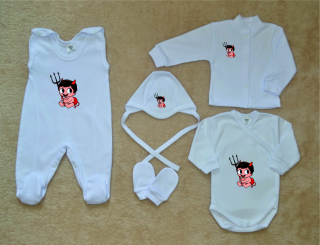 Bílá kojenecká soupravička Gama 5-dílná DELUXE, čertík