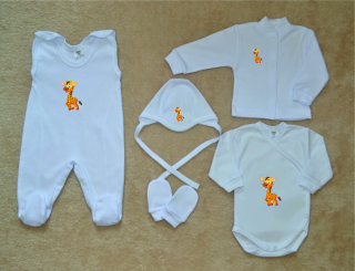 Bílá kojenecká soupravička Gama 5-dílná DELUXE, giraffe