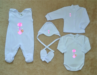 Bílá kojenecká soupravička Gama 5-dílná DELUXE, holčička s balónky