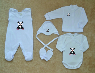 Bílá kojenecká soupravička Gama 5-dílná DELUXE, panda