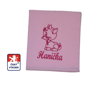 Deka pro miminko se jménem a obrázkem Dětský svět růžová kočička