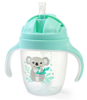 Dětský nekapající hrneček se zatíženým brčkem BabyOno, 240 ml, máta