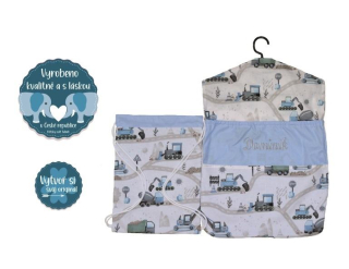 Sada kapsáře na ramínko do školky a pytlíčku na botičky Dětský svět chlapecký s výšivkou jména 