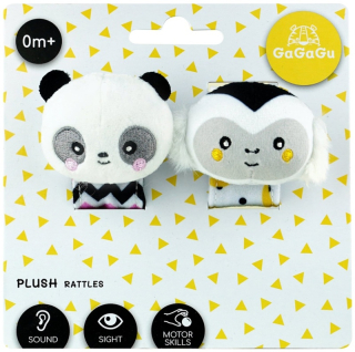 Kojenecké chrastítko na ruku GAGAGU panda a opička