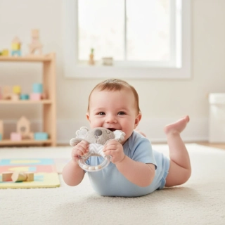 Plyšové štěrkátko s kuličkami do ruky BabyOno šedá koala