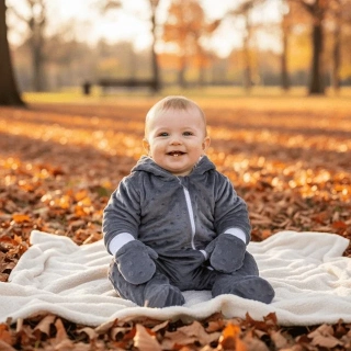 Kojenecký podzimní overal Dětský svět, tmavě šedá Minky s rukavičkami