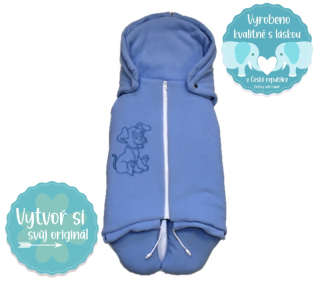 Zimní zavinovačka do autosedačky Dětský svět fleece modrá s výšivkou pejska