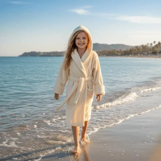 Dětský župan s kapucí Dětský svět Lama krémový