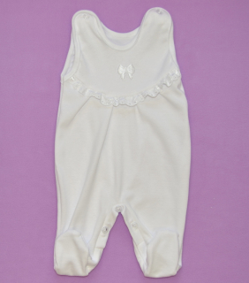 Kojenecké dupačky Dětský svět bílé s krajkou a mašličkou