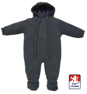 Zimní kojenecká kombinéza Dětský svět tmavě šedá s medvídkem s čepicí