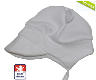 Dětská bavlněná čepička Dětský svět zavazovací s ouškama a kšiltem Baby bílá