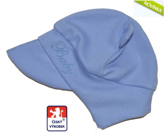 Kojenecká bavlněná čepička Dětský svět zavazovací s ouškama Baby modrá